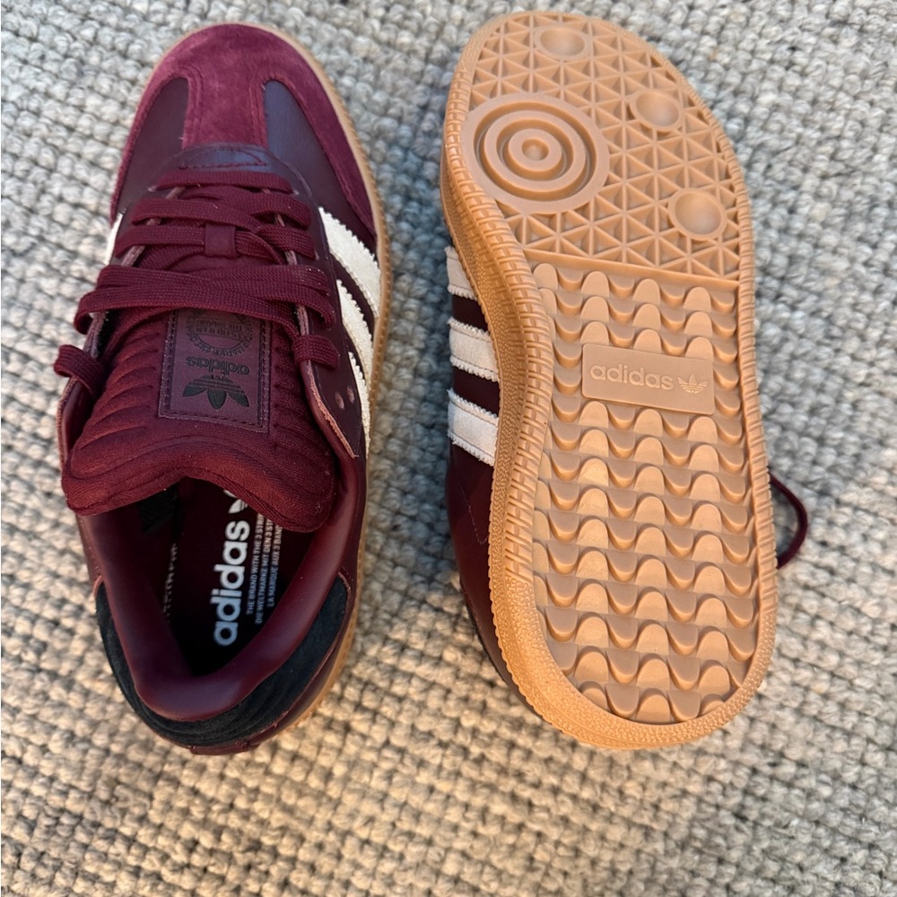 adidas Women's Low-Top Sneakers in Burgundy, White & Gum Sole - Picture 4 of 5